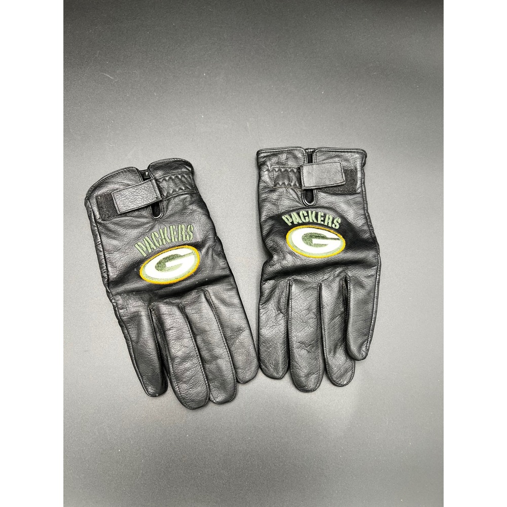 Green Bay Packers G-III Carl Banks Black Leather Thinsulate Gloves Mens L NFL
